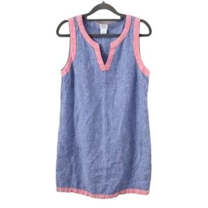 Sigrid Olsen Linen Shift Dress Womens Small Blue Pink Short Casual Sleeveless
